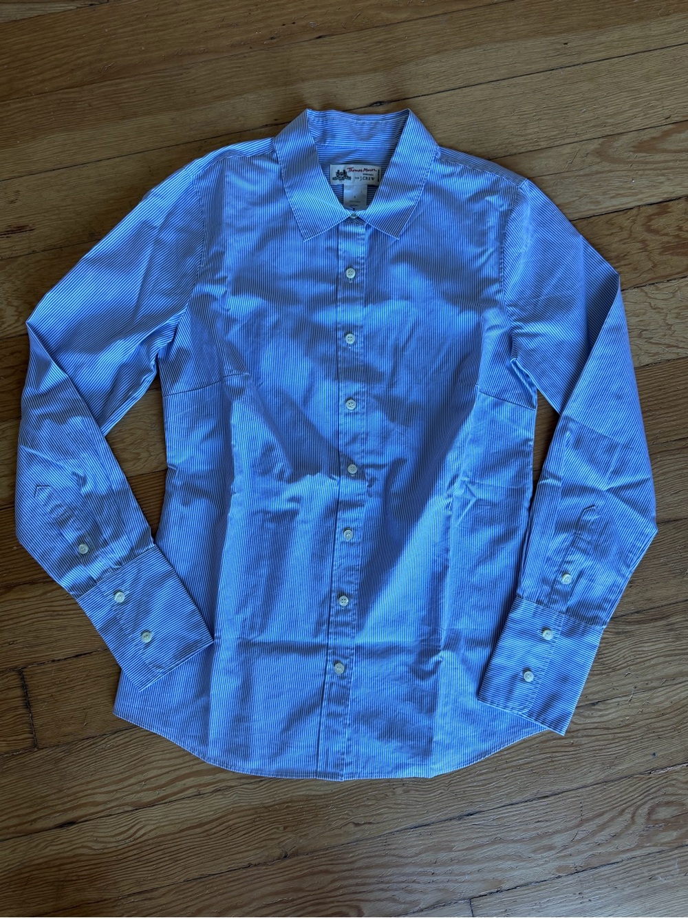 J. Crew Light Blue and White Stripe Women's Button-Down Shirt Size 0